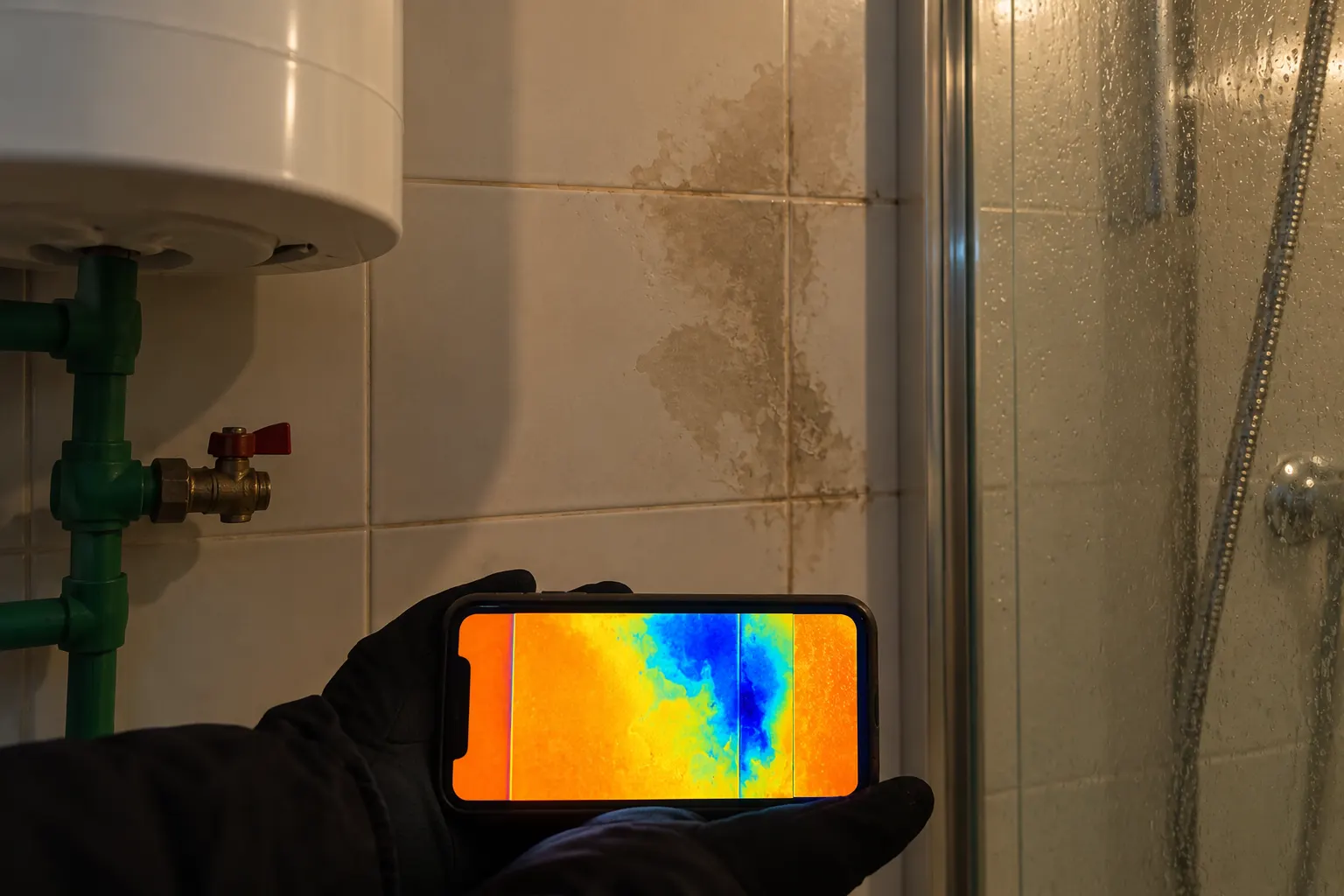 Imagen térmica de una pérdida de agua dentro de la pared