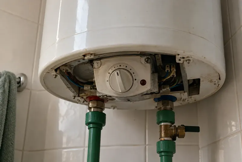 Termostato y luz piloto de un calefón eléctrico